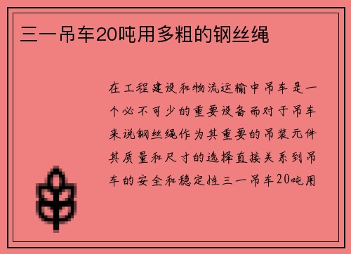 三一吊车20吨用多粗的钢丝绳